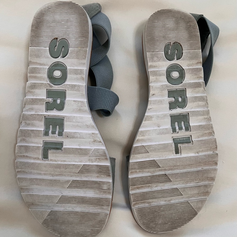 SOREL ELLA II FLAT SANDALS - Size W 8.5 - Light dusty blue w. Tan sole. - Picture 3 of 5